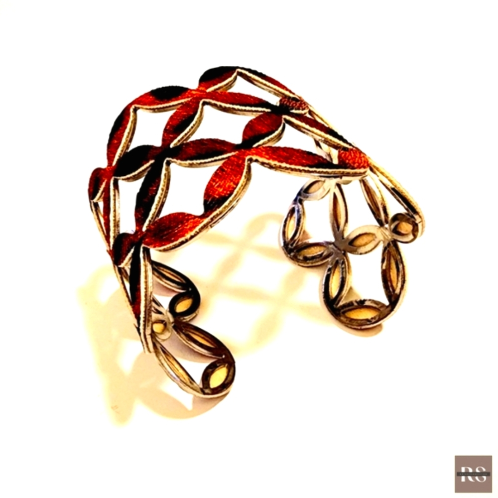 Clover Metal Faux Fur Cuff Bracelet.